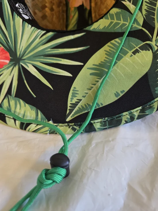 Straw Beach Sun Hat with Green Trim and Floral Patch New With Tag - Picture 7 of 7